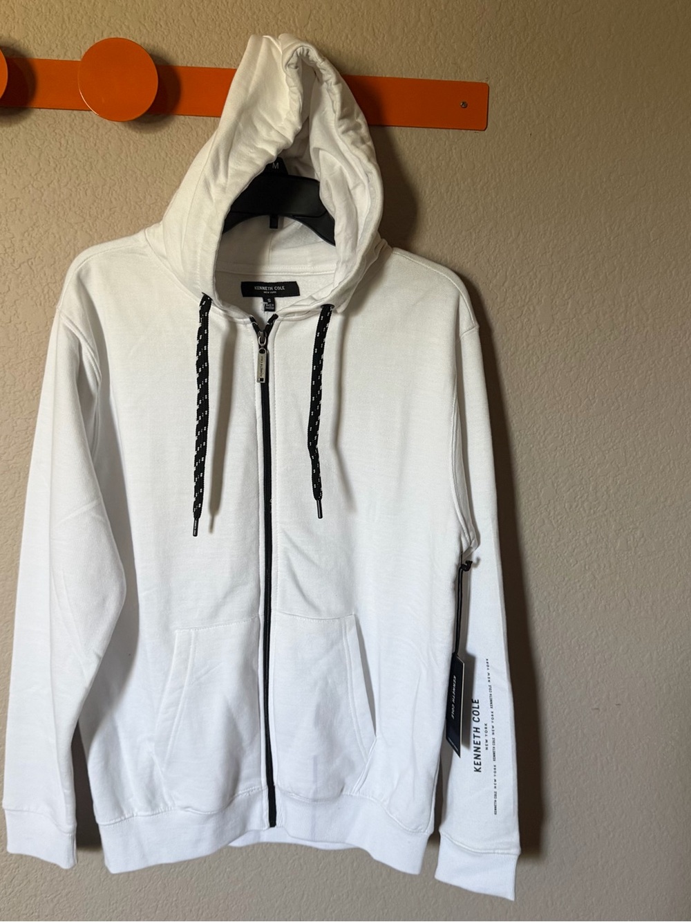 KENNETH COLE Mens Small Techni-Cole White Fleece Hoodie Pockets NWT $79